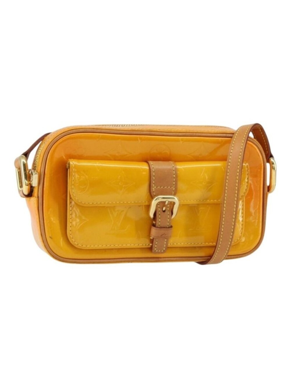 Authentic LOUIS VUITTON Monogram Vernis Christy MM Shoulder Bag Jaune M91108